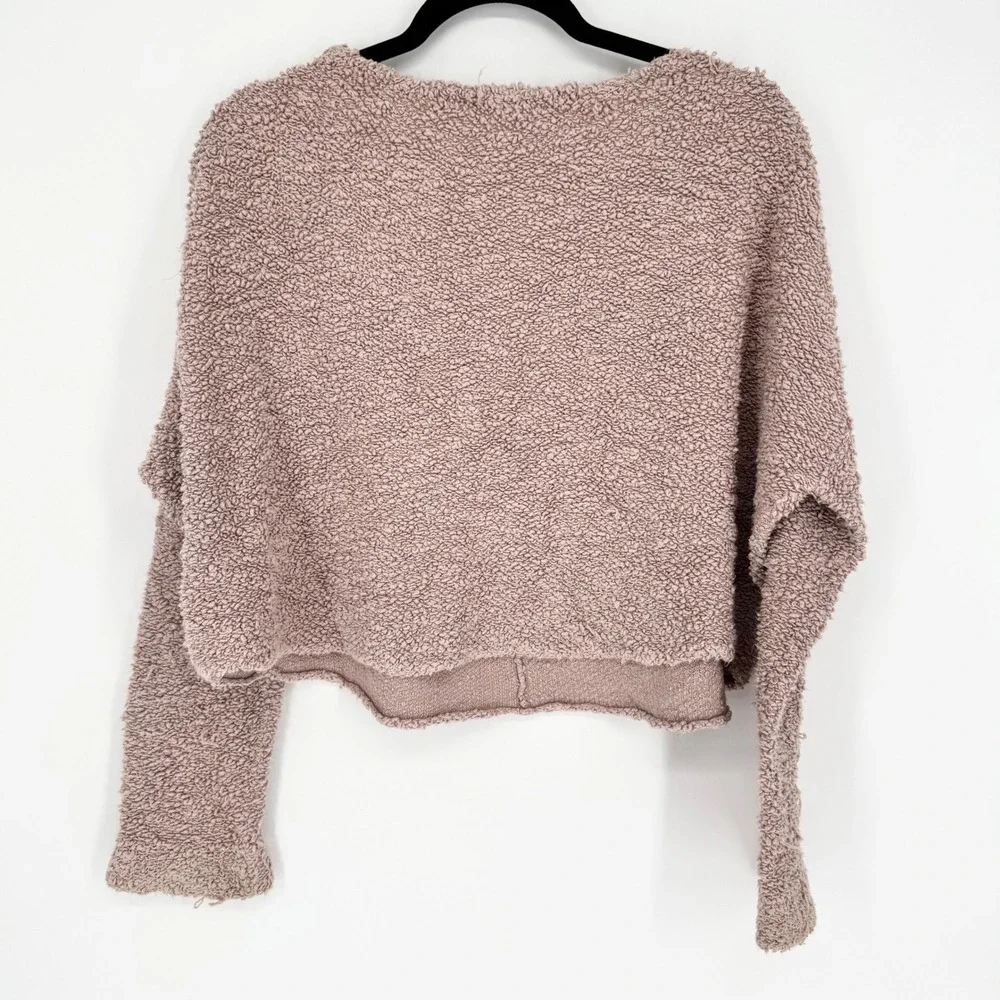 Free People Popcorn Pullover V-Neck Boxy Sweater In Mauve Pink Sz XS Boho Casual